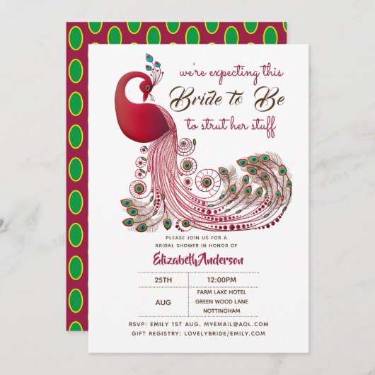 ピーコックブライド2ベストラットゥーズ彼女の物ブライダルシャワー 招待状 (正面/裏面)