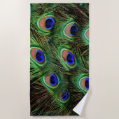 ピーコックブラーズブルーティール（緑がかった色）カラフル写真 ビーチタオル (正面)