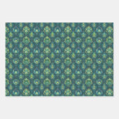 ピーコックブルーとグリーンの羽毛パターン ラッピングペーパーシート (正面3)