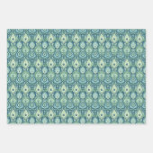 ピーコックブルーとグリーンの羽毛パターン ラッピングペーパーシート (正面2)