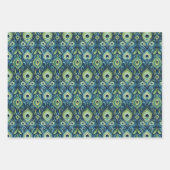 ピーコックブルーとグリーンの羽毛パターン ラッピングペーパーシート (正面)