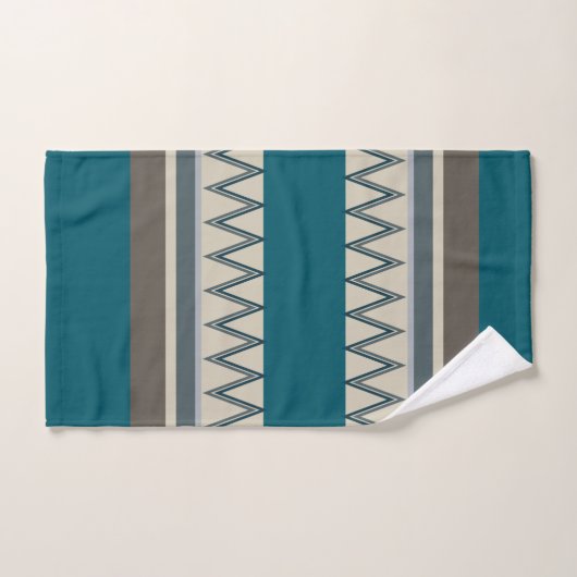 ピーコックブルーとグレイストライプズ バスタオルセット (ハンドタオル)