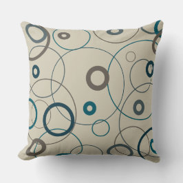 ピーコックブルーとグレーの円 クッション