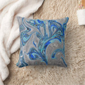 ピーコックブルーとシルバーマーリング抽象芸術 クッション (ブランケット)