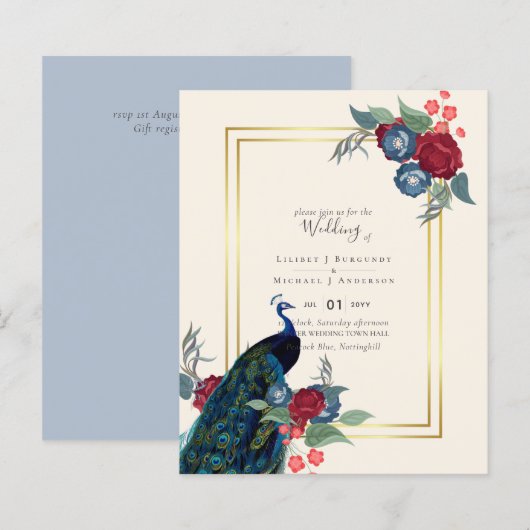 ピーコックブルーとバーガンディの秋冬結婚式 (正面/裏面)