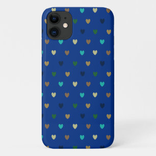 ピーコックブルーの水玉ハート iPhone 11 ケース