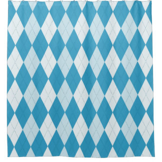 ピーコックブルーアーガイルダイヤモンド形状 シャワーカーテン