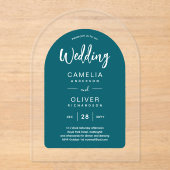 ピーコックブルーアーチアクリルの結婚式の招モダン待 アクリル招待状 (正面)