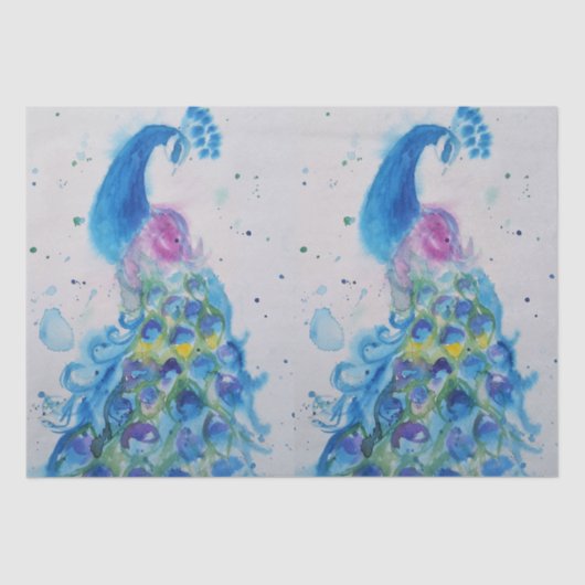 ピーコックブルーウォーター絵画カラーのアートティッシュ 薄葉紙 (正面)