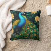 ピーコックブルーカラフルイラストレーション クッション (ブランケット)