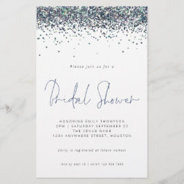 ピーコックブルーグリッターバジェットブライダルシャワー招待状