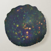 ピーコックブルーグリーンギャラクシーボケグリッター ラウンドクッション (裏面)
