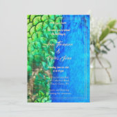 ピーコックブルーグリーンフェザーの質感サマー結婚ズ 招待状 (スタンド正面)