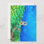 ピーコックブルーグリーンフェザーの質感サマー結婚ズ 招待状 (裏面)