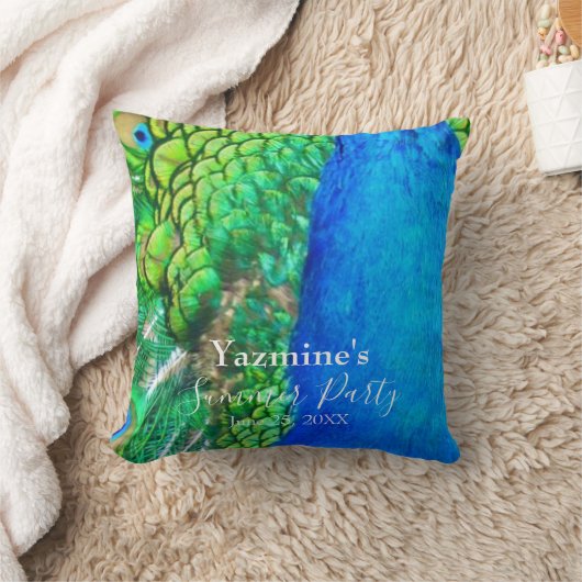 ピーコックブルーグリーンフェザーテクスチャサマービーブス クッション (ブランケット)