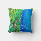 ピーコックブルーグリーンフェザーテクスチャサマービーブス クッション (正面)