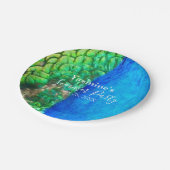 ピーコックブルーグリーンフェザーテクスチャサマービーブス ペーパープレート (アングル)