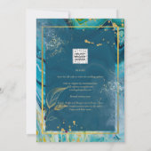 ピーコックブルーゴールドインクアブストラクトウェディング 招待状 (裏面)