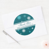 ピーコックブルーサンキューウィンターウェディングメッセージカード ラウンドシール (封筒)