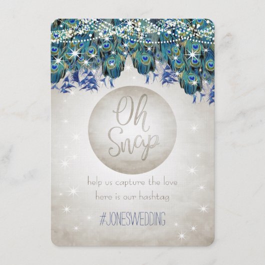 ピーコックブルーシルバーOHスナップ結婚のハッシュタグカード (正面)