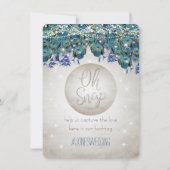 ピーコックブルーシルバーOHスナップ結婚のハッシュタグカード (裏面)