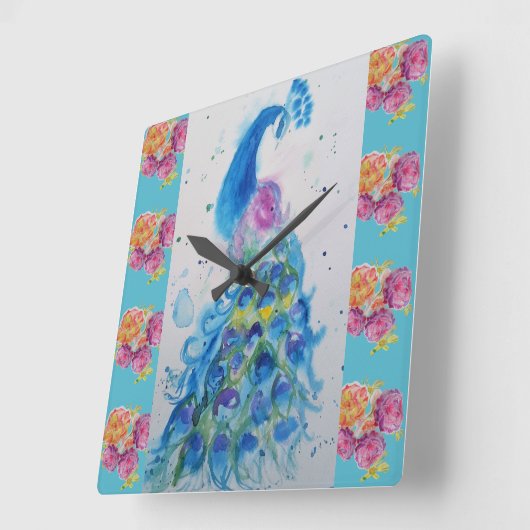 ピーコックブルーバードウォーター色アクアバラ時計 スクエア壁時計 (傾斜)