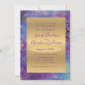ピーコックブルーパープル抽象芸術結婚金ゴールド 招待状 (正面)