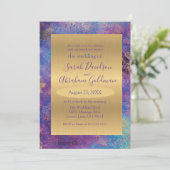 ピーコックブルーパープル抽象芸術結婚金ゴールド 招待状 (スタンド正面)