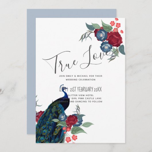 ピーコックブルーブルガンディーウィンター秋の結婚式予算 (正面/裏面)