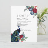 ピーコックブルーブルガンディーウィンター秋の結婚式予算 招待状 (スタンド正面)