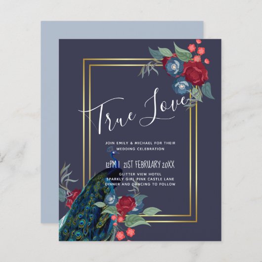 ピーコックブルーブルガンディーウィンター秋の結婚式 (正面/裏面)