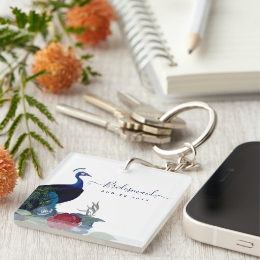 ピーコックブルーブルガンディーウィンター秋の結婚式 キーホルダー (正面右)