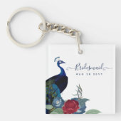 ピーコックブルーブルガンディーウィンター秋の結婚式 キーホルダー (正面)