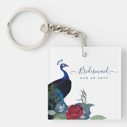 ピーコックブルーブルガンディーウィンター秋の結婚式 キーホルダー (正面)