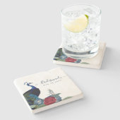 ピーコックブルーブルガンディーウィンター秋の結婚式 ストーンコースター (横)