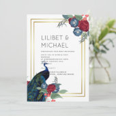 ピーコックブルーブルガンディーウィンター秋の結婚式 招待状 (スタンド正面)