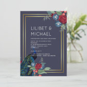 ピーコックブルーブルグンディウィンター秋の結婚式 招待状 (スタンド正面)