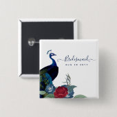 ピーコックブルーブルグンディウィンター秋の結婚式 缶バッジ (正面&裏面)
