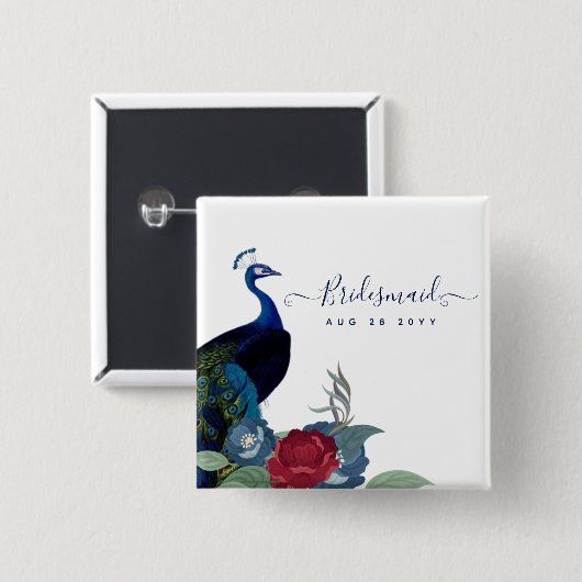 ピーコックブルーブルグンディウィンター秋の結婚式 缶バッジ (正面&裏面)