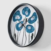 ピーコックブルーポピー、抽象芸術水彩花 壁時計 (傾斜)
