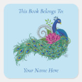 ピーコックブルーロータスフラワーヘナ蔵書票 スクエアシール (正面)