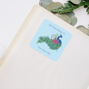 ピーコックブルーロータスフラワーヘナ蔵書票 スクエアシール