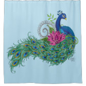 ピーコックブルーロータスフラワーヘンナ シャワーカーテン (正面)