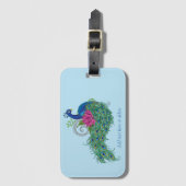 ピーコックブルーロータスフラワーヘンナ ラゲッジタグ (正面縦)