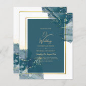 ピーコックブルー金ゴールドアルコールインクシックな結婚式の招待 (正面/裏面)