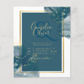 ピーコックブルー金ゴールドアルコールインクシックな結婚式の招待 チラシ (正面)