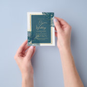 ピーコックブルー金ゴールドアルコールインクシックな結婚式の招待 チラシ (手)