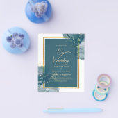 ピーコックブルー金ゴールドアルコールインクシックな結婚式の招待 チラシ (シングル)