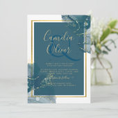 ピーコックブルー金ゴールドアルコールインクシックな結婚式の招待 招待状 (スタンド正面)