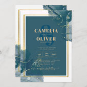 ピーコックブルー金ゴールドアルコールインクシックな結婚式の招待 招待状 (正面/裏面)